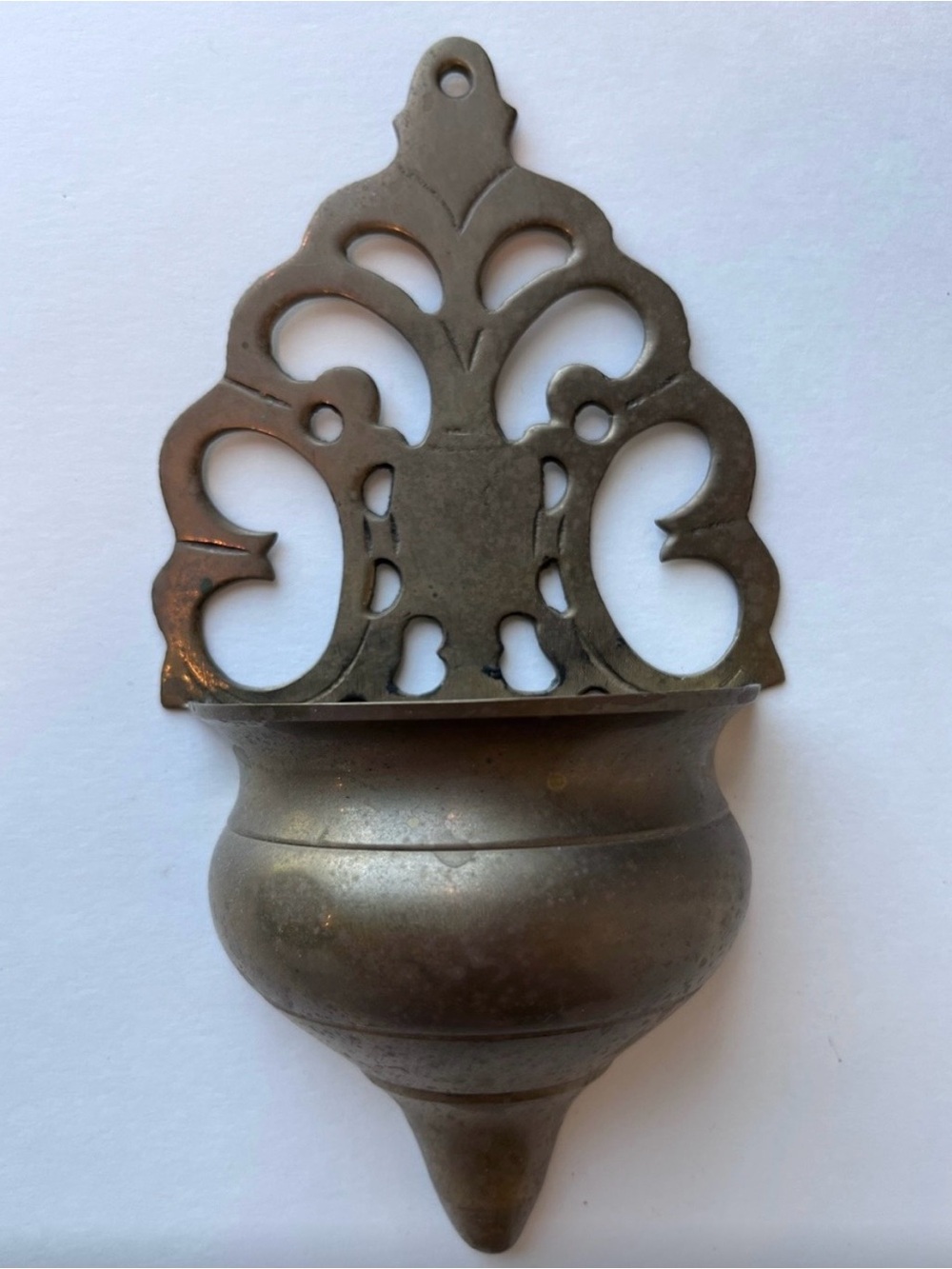 Vintage Brass Holy Water Plant Wall Hanging